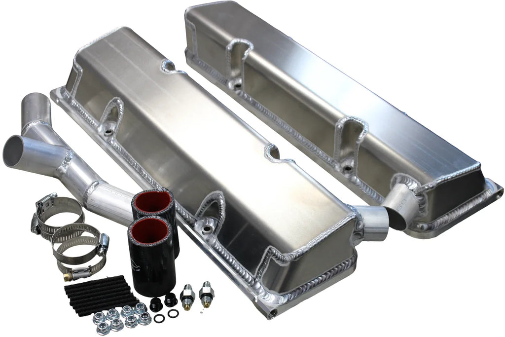 Kevko Racing Oil Pans and Components SBC Fab Valve Cover Set Sgl Crossover Breathe VC208WO-5CO1