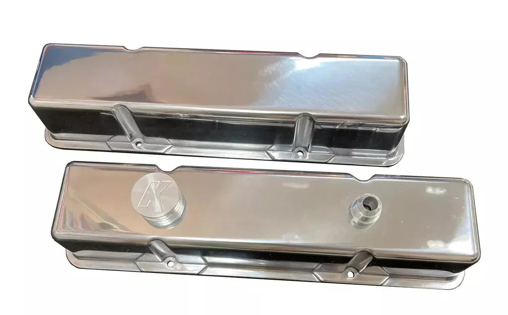 Kevko Racing Oil Pans and Components SBC Polished Cast-Alm. Blank Valve Cover Set VC203-2