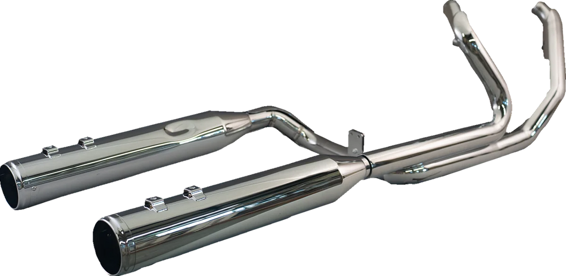 Khrome Werks 2-into-2 Dominator Exhaust System with 4-1/2" Mufflers - Black with Race Tip - Twin Cam 200150 - Side View