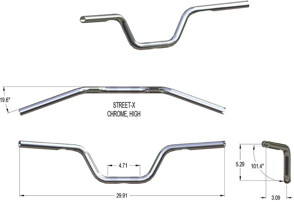 Khrome Werks Handlebar - High Bend - Chrome 300900 - Side View