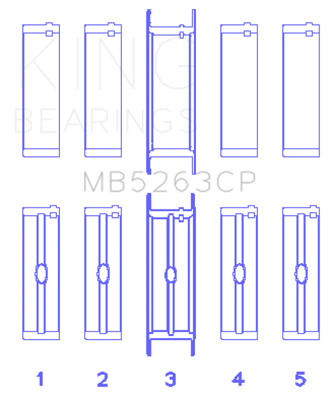 King Engine Bearings 00-03 Ford F-650/F-750 T444E (Size STD) Crankshaft Main Bearing Set - Side View