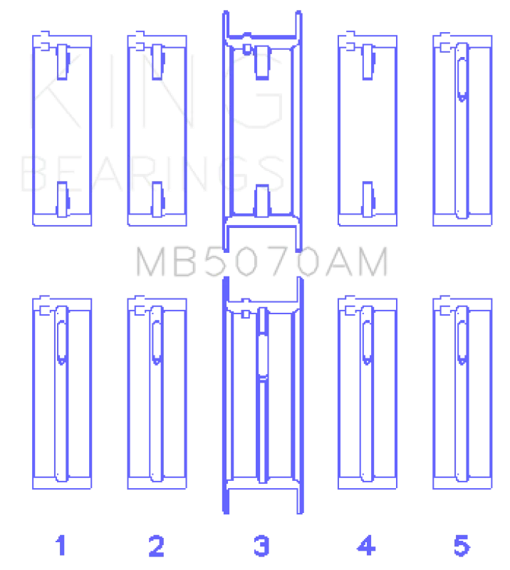 King Engine Bearings Audi/VW Ck/Cy/Ha/Jk/Ky/Rp/Zf/Aeb (Size +0.25mm) Main Bearing Set - Side View