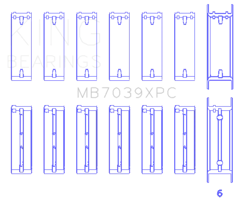 King Engine Bearings BMW M20/M50 2.0L/2.5L/2.7L Crankshaft Main Bearings Set - 7 Pairs Coated - Side View