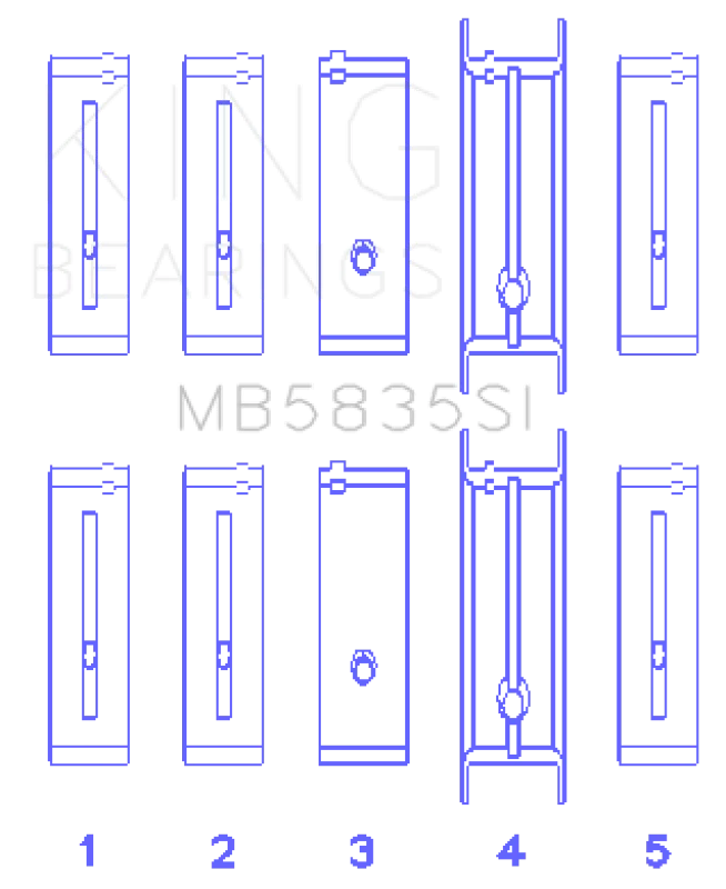 King Engine Bearings Chevrolet 121Ci/Ln2 134Ci +.002 (Size +0.25mm) Main Bearing Set - Side View