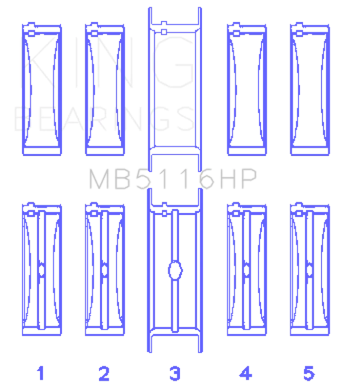 King Engine Bearings Chrysler 426CI/440CI V8 OHV (STDX Size) Crankshaft Main Bearing Set - Side View