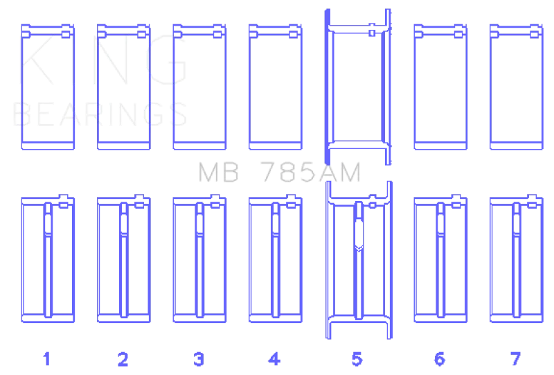King Engine Bearings Ford 200 3.3L 12V (Size +0.30) Main Bearing Set - Side View