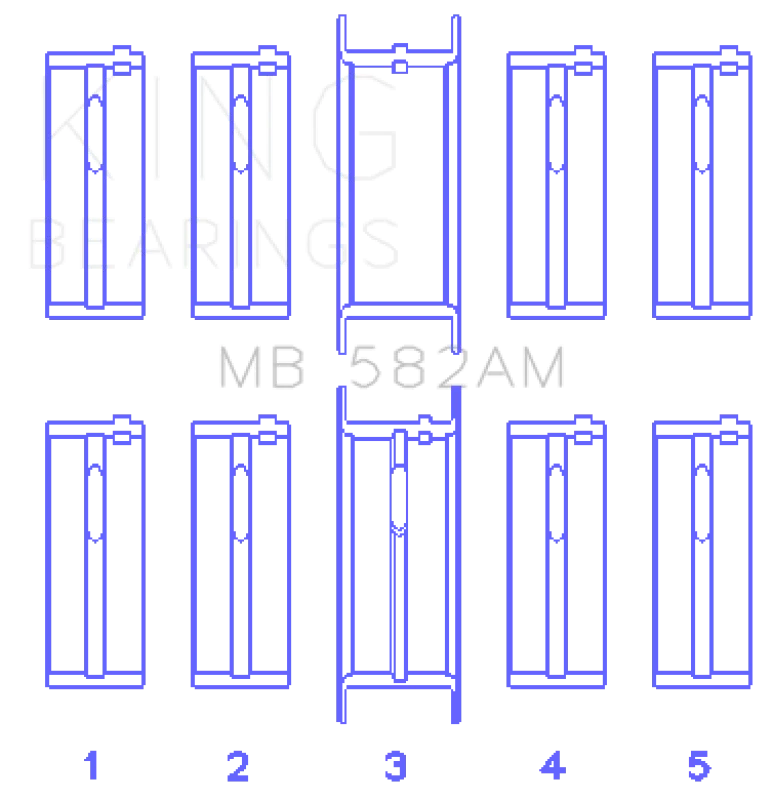 King Engine Bearings Ford 2.0/2.3L 8V (Size +0.75mm) Main Bearing Set - Side View