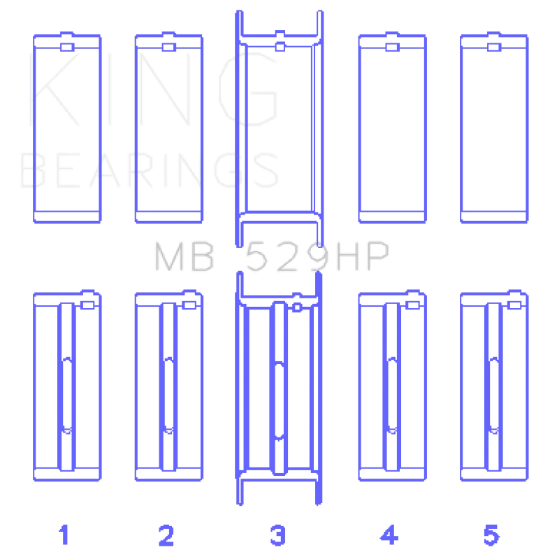 King Engine Bearings Ford 260CI/289CI/302 5.0L Windsor (0.010 Size) Main Bearing Set - Side View