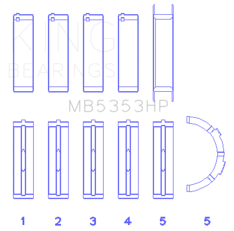 King Engine Bearings Ford 281 4.6L SOHC 16V Performance Main Bearing Set - Size STD - Side View