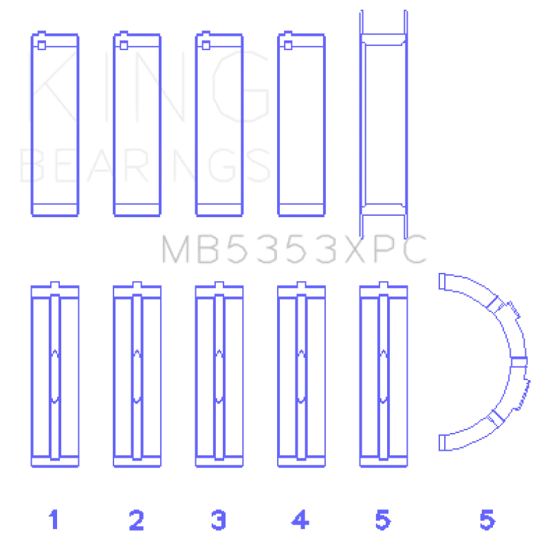 King Engine Bearings Ford 281 4.6L Sohc 16V (Size STDX) Main Bearing Set - Side View