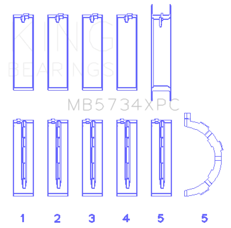 King Engine Bearings Ford 302 CID Coyote Performance Coated Main Bearing Set - Size STDX - Side View
