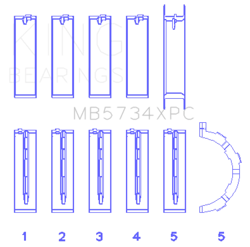 King Engine Bearings Ford 302cid Coyote Coated (Size .026) Crankshaft Main Bearings (Set of 5) - Side View