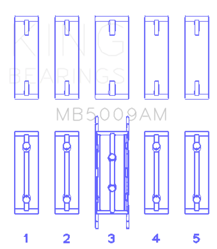 King Engine Bearings Ford Fiesta 1.25I (ZETec/Ecoboost 1.6) (Size +0.25mm) Main Bearing Set - Side View