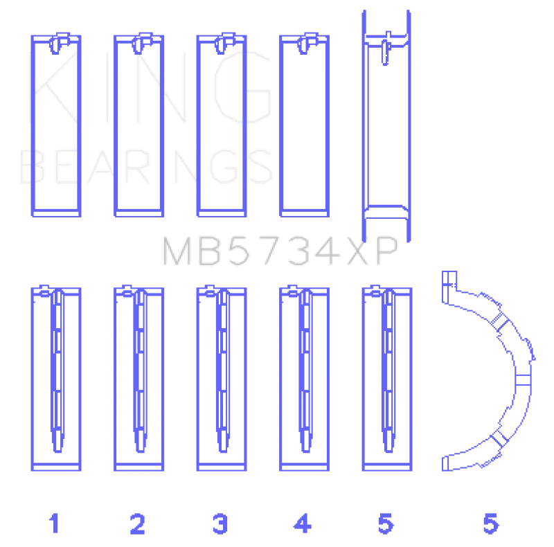 King Engine Bearings Ford Mustang 302 Coyote (Size STDX) Performance Main Bearing Set - Side View
