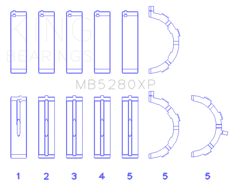 King Engine Bearings Ford Prod. V8 4.6L/5.4L (Size STDX) Performance Main Bearing Set - Side View