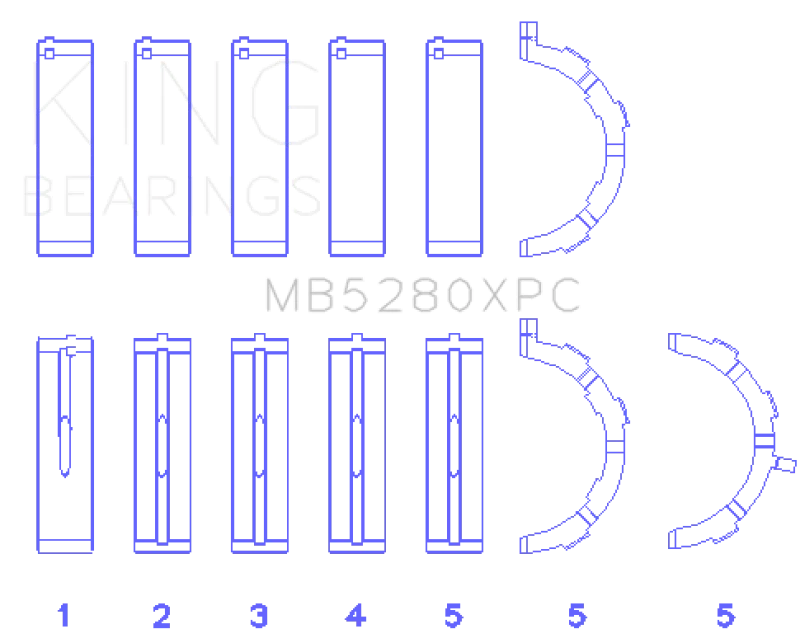 King Engine Bearings Ford V8 4.6L/5.4L SOHC Coated (Size .026) Crankshaft Main Bearings (Set of 5) - Side View