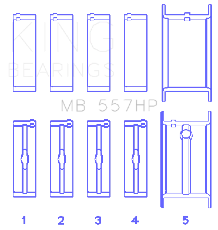 King Engine Bearings General Motors 262/267/302/307/327/350 (Size STDX) Main Bearing Set - Side View