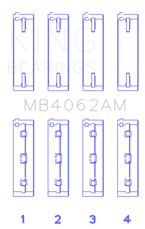 King Engine Bearings Honda / Acura C32A1/C32A6/C35A1 Crankshaft Main Bearing Set (Set of 4) - Side View