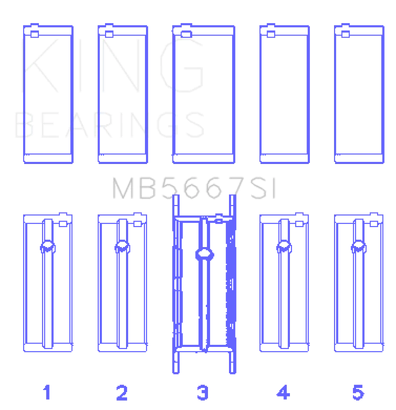 King Engine Bearings Mini W10B16A/W11B16A Silicon Bi-Metal Aluminum Main Bearing Set - Size STD - Side View