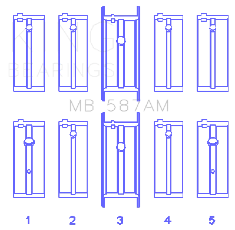 King Engine Bearings Nissan L20B/Z20/Z22/Z24 (Size +0.25mm) Main Bearing Set - Side View