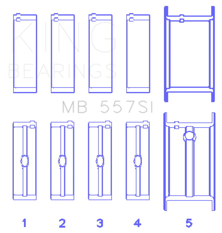 King Engine Bearings Small Block Chevy (Size STDX) Silicon Aluminum Bi-Metal Main Bearing Set - Side View
