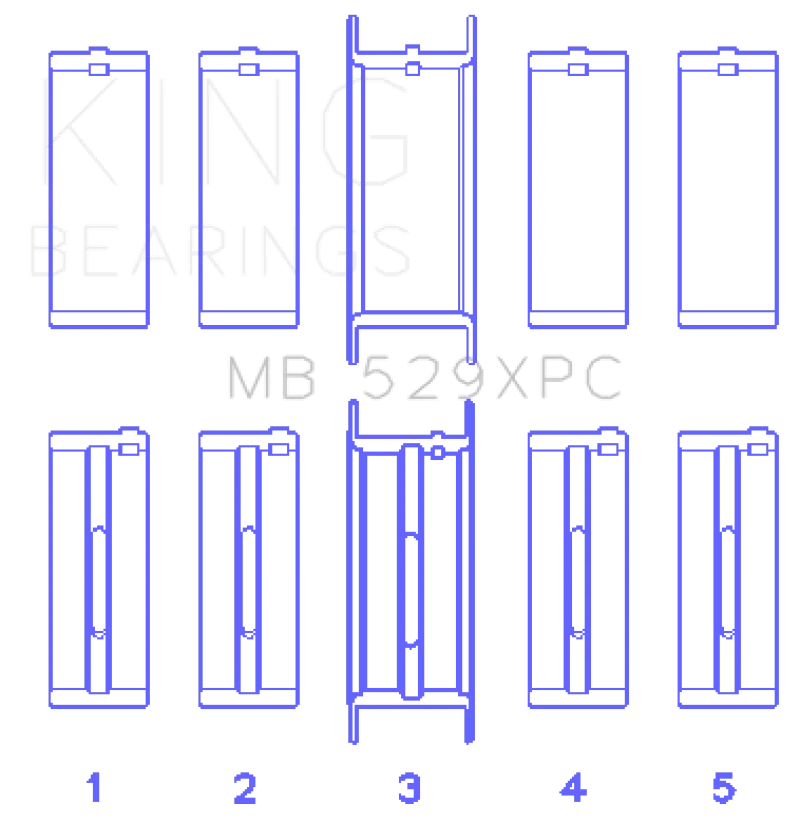 King Ford 260CI/289CI/302 5.0L Windsor Coated Crankshaft Main Bearing Set of 5 (Size .010) - Side View
