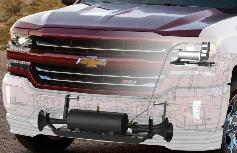Kleinn 07-13 Chevrolet Silverado/ Sierra Onboard Air System w/ Model 230 Horns - Detail View