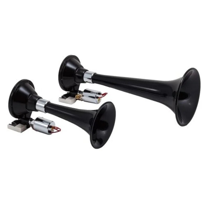Kleinn Black Dual Horn/ 13In/8In - High Impact ABS Trumpet/ Zinc Alloy Base - Side View