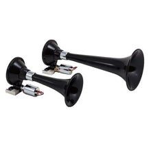 Load image into Gallery viewer, Kleinn Black Dual Horn/ 13In/8In - High Impact ABS Trumpet/ Zinc Alloy Base - Side View