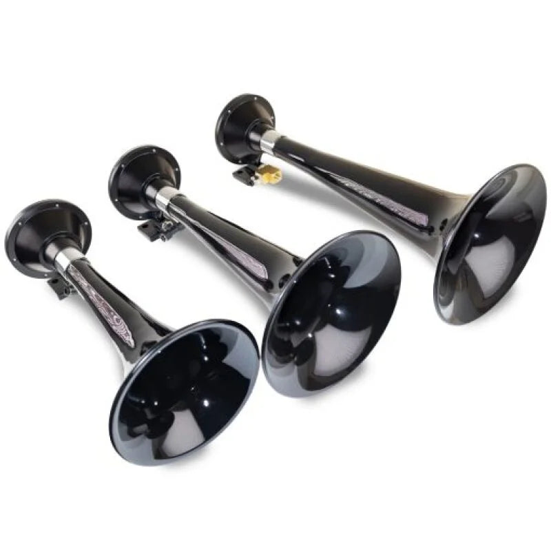 Kleinn Black Triple Horn/ 15In/13In/11In - High Impact ABS Trumpet/ Zinc Alloy Base - Side View