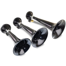 Load image into Gallery viewer, Kleinn Black Triple Horn/ 15In/13In/11In - High Impact ABS Trumpet/ Zinc Alloy Base - Side View