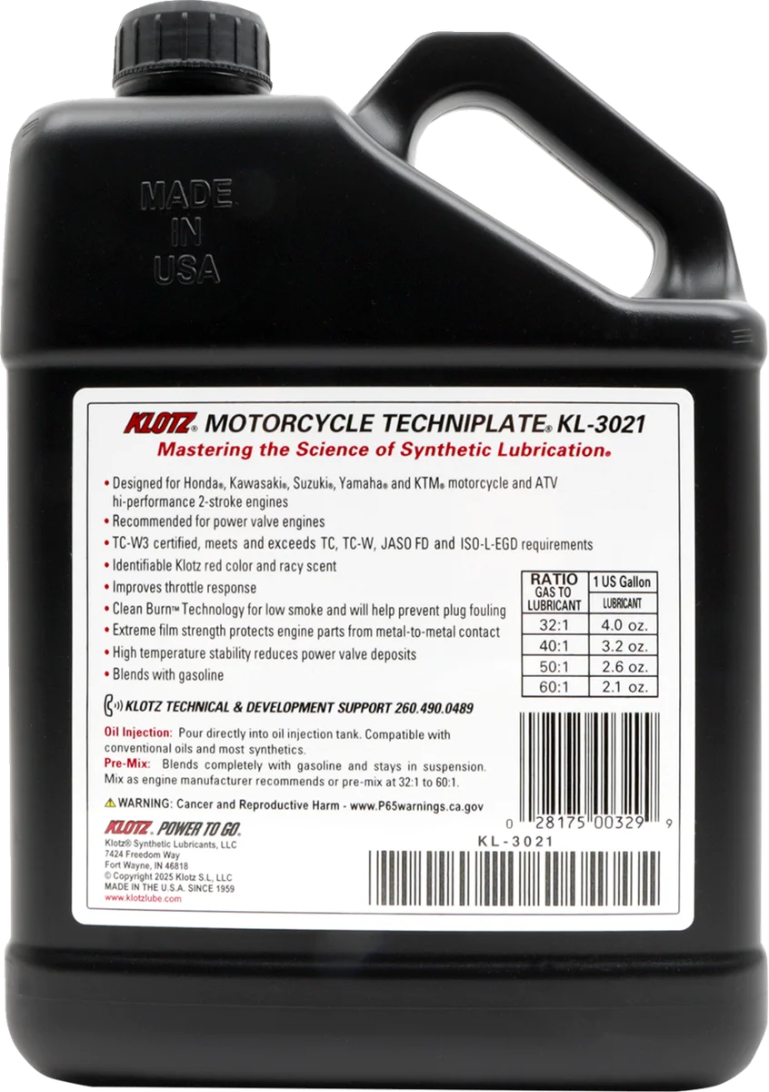 Klotz Oil TC-W 3® 2-Stroke Engine Oil - 1 US gallon - Side View
