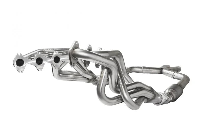 Kooks 05-10 Ford Mustang GT Manual 1 5/8in x 2 1/2in SS Long Tube Headers and OEM Catted SS X Pipe - Side View