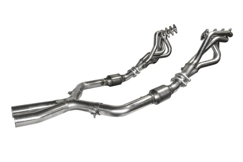 Kooks 05-10 Ford Mustang GT Manual 1 5/8in x 2 1/2in SS Long Tube Headers and OEM Catted SS X Pipe - Back View