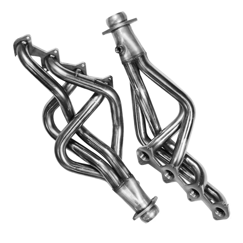 Kooks 05-10 Ford Mustang GT Shelby GT Bullitt 1-5/8 x 2-1/2 (3V) Header & Green Catted X-Pipe Kit - Side View