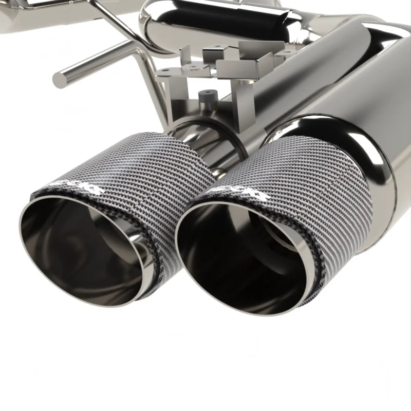 Kooks 18-24 Ford Mustang GT 5.0 3in. Valved Shotgun Cat-Back Exhaust - Carbon Tips - Side View