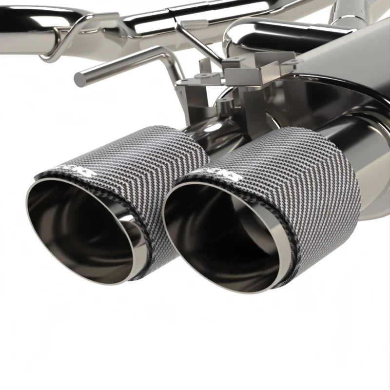 Kooks 18-24 Ford Mustang GT 5.0 3in. Valved Touring Cat-Back Exhaust - Carbon Tips - Back View