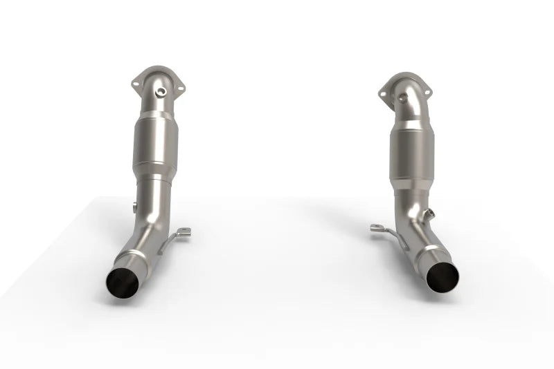 Kooks 20-24 Ford Exployer ST/Aviator 3in x 2-1/2in Stainless Steel GREEN Catted Downpipes - Side View