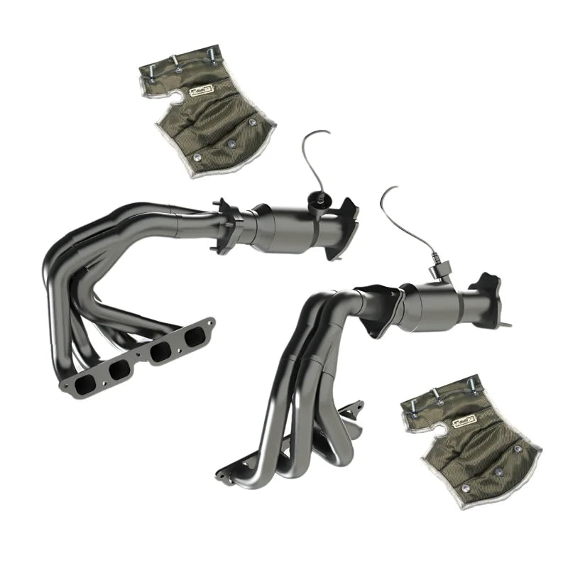 Kooks 22+ Chevrolet C8 Corvette Z06 LT6 SS Tri-Y Headers w/ GREEN Cats w/ Heat Blankets - Side View