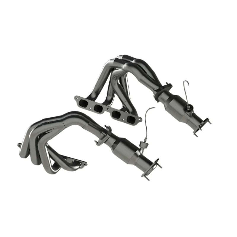 Kooks 22+ Chevrolet C8 Corvette Z06 LT6 SS Tri-Y Headers w/ GREEN Cats w/ Heat Blankets - Back View