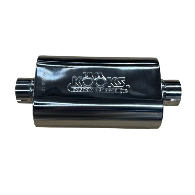 Kooks 2.5in Oval Clamp In Muffler 12in Long Body Polished Stainless Steel - Detail View