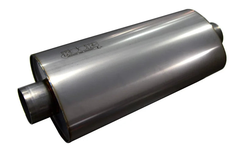 Kooks 3in Oval Center/Center Muffler 18in Long Body Polished Stainless Steel - Side View