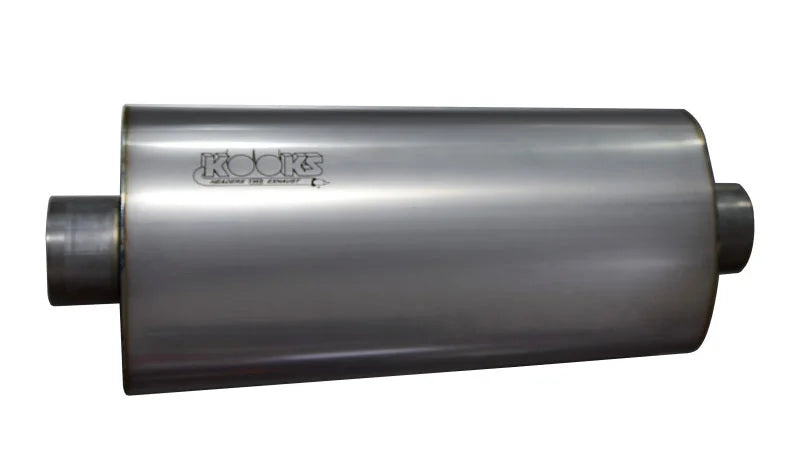 Kooks 3in Oval Center/Center Muffler 18in Long Body Polished Stainless Steel - Detail View