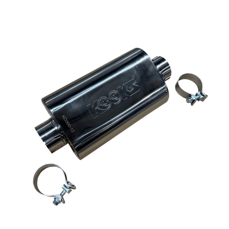 Kooks 3in Oval Clamp In Center/Center Muffler 12in Long Body Polished Stainless Steel - Side View