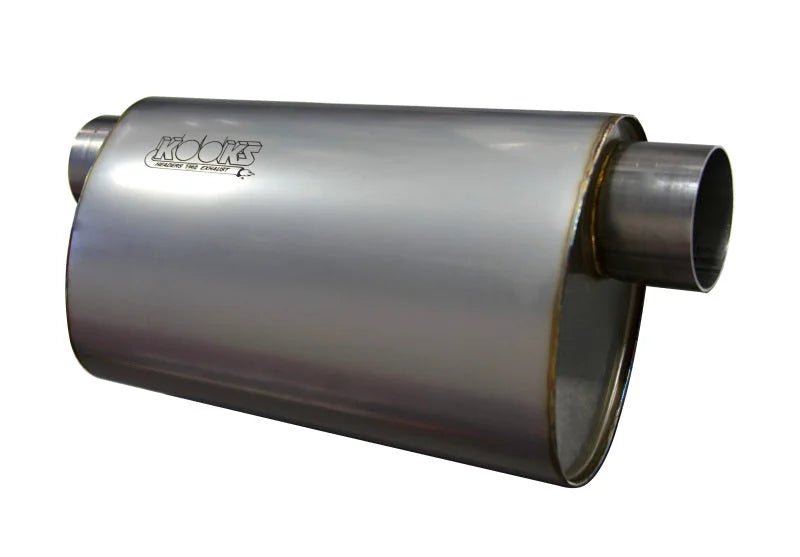 Kooks 3in Oval Offset/Offset (Same Side) Muffler 14in Long Body Stainless Steel - Side View