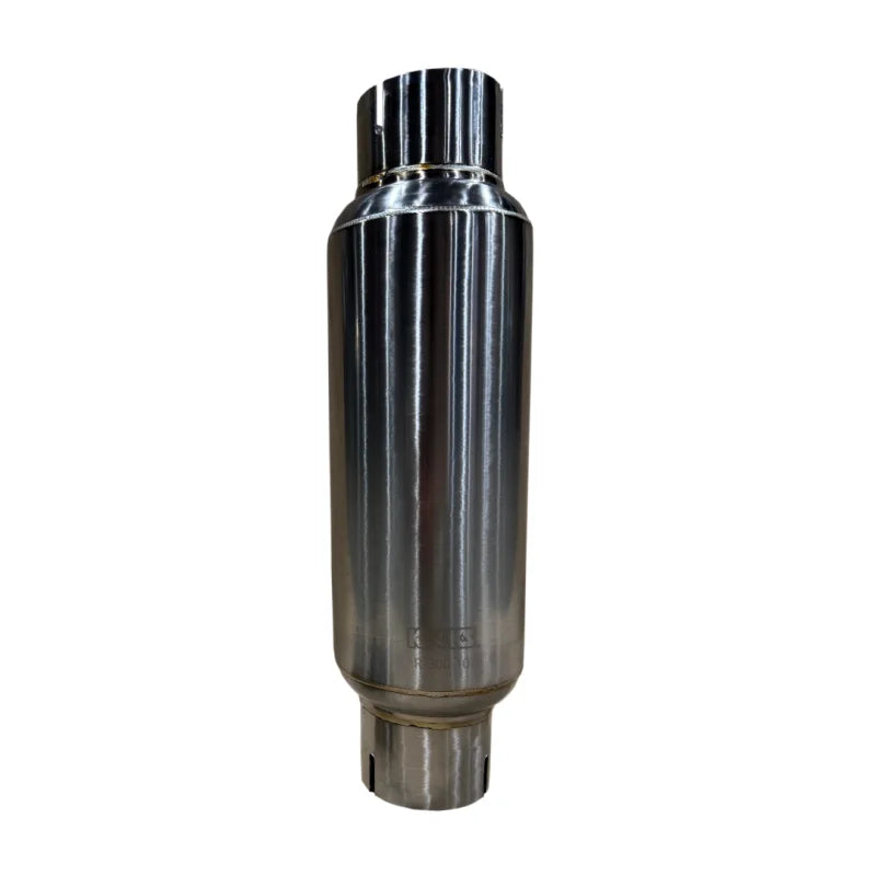 Kooks 3in Round Clamp In Muffler 10in Long Body Polished Stainless Steel - Detail View