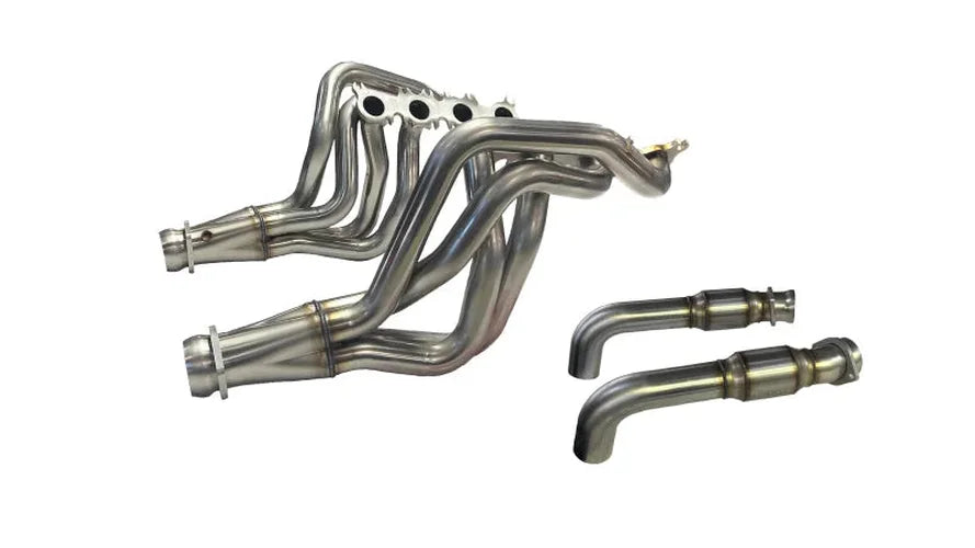 Kooks 2024 Mustang GT/D.H. 5.0L 4V 2in x 3in SS Headers w/ H.O Green Catted Connection Pipe - Side View