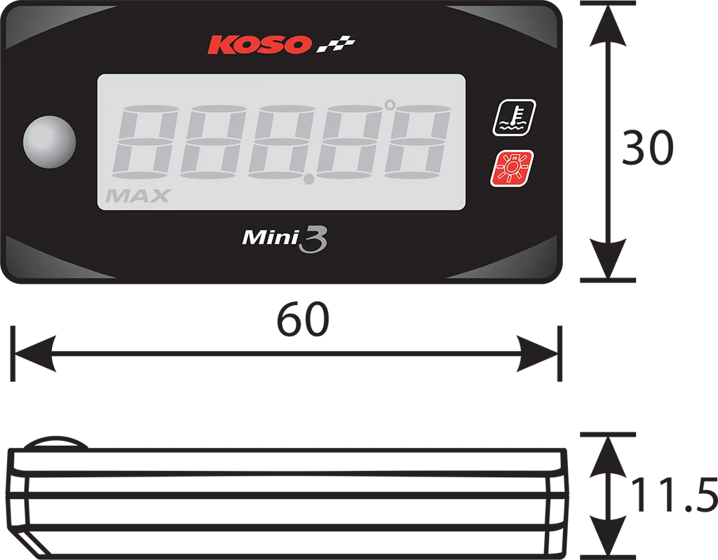 Koso North America Cylinder Head Temperature Meter BA003245 - Back View