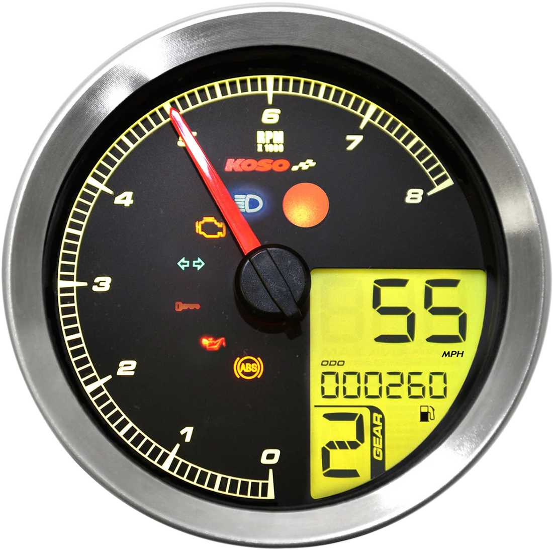 Koso North America Multi-Functional Meter - Silver BA051300 - Side View