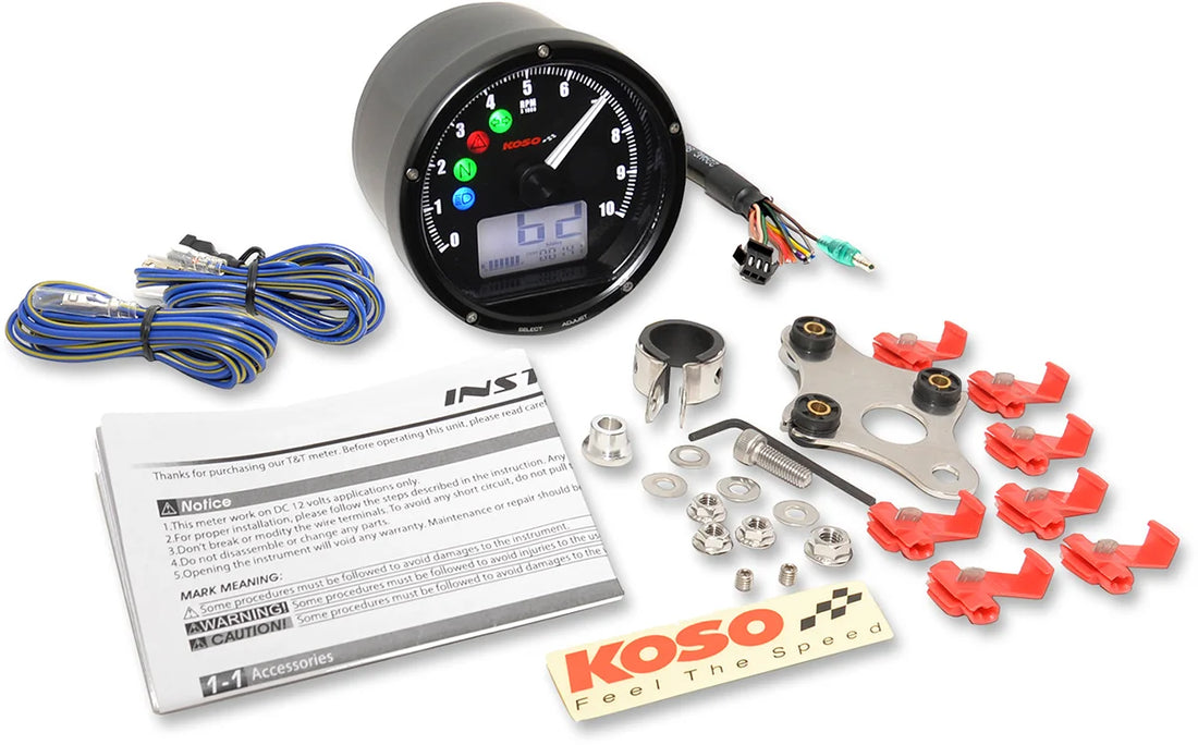 Koso North America TNT-01R Universal Electronic Speedometer/Tachometer - Black Face/Casing BA035K00 - Side View